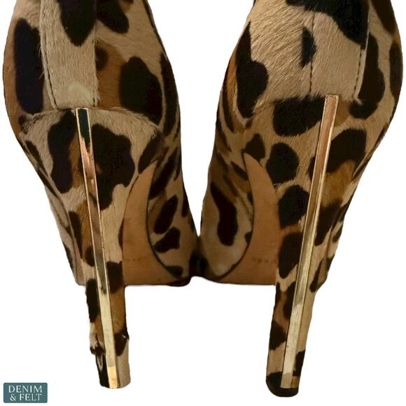 Brian Atwood Leopard Print Calf Hair Platform Ankle Booties Heels 37 Italy - Picture 9 of 12